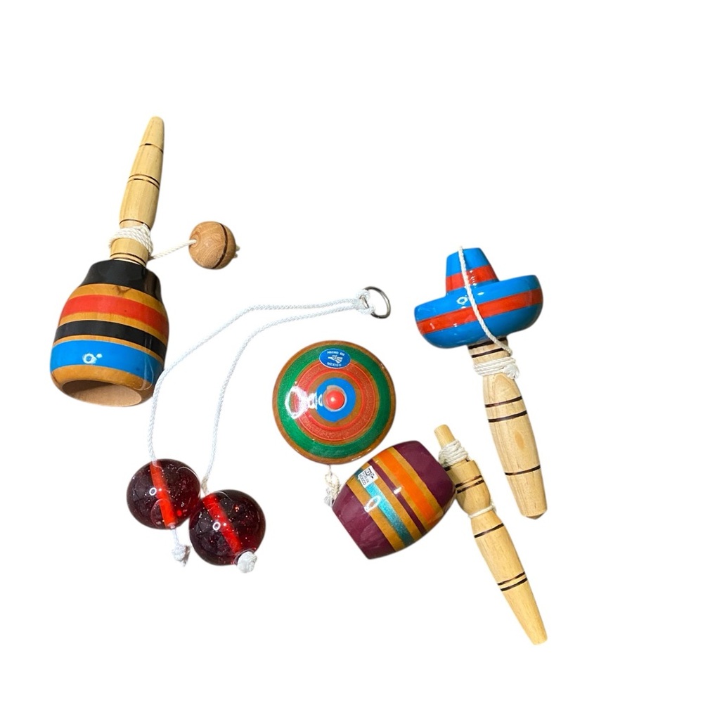 Vibrant Wooden Spinning Tops and Ball Set